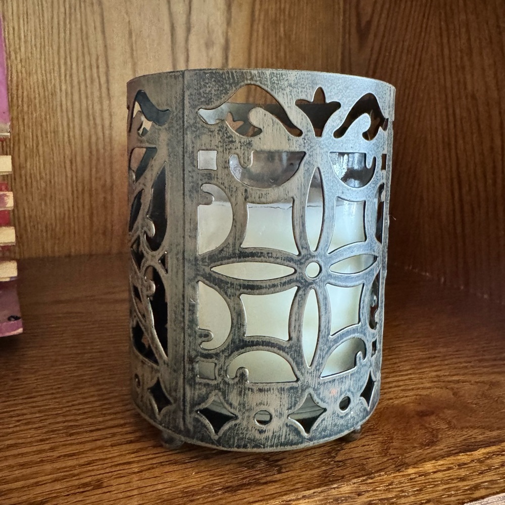 Decorative Gray Metal Candle Holder